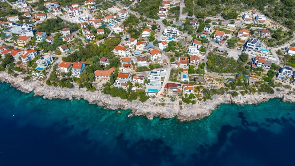 Villas on the rocky shoreline of Čiovo, seen from above