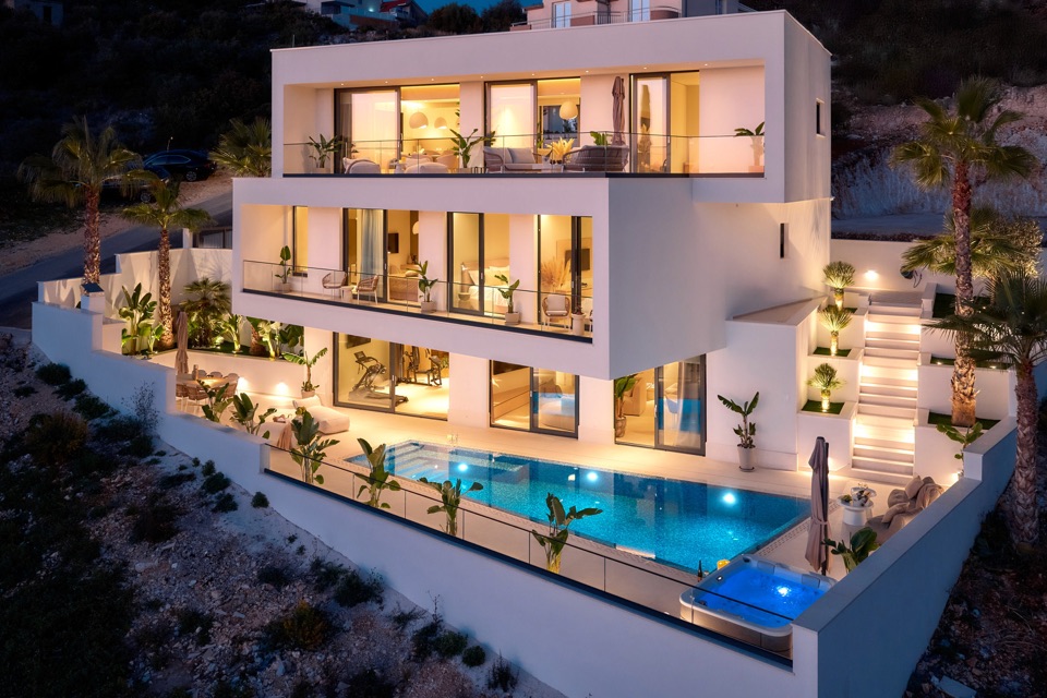 Villa at night on the Dalmatian coast